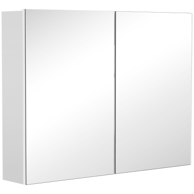 HOMCOM Bathroom Mirror Cabinet, Wall-Mounted Storage Organizer with Double Doors, Adjustable Shelf, White