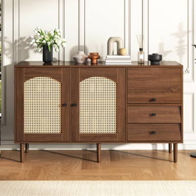 Country-Style Sideboard with Magnetic Soft-Close Doors and Generous Storage, Sturdy Cabinet with Wood Legs 51'' L x 15.5'' W x 30'' H, Wood