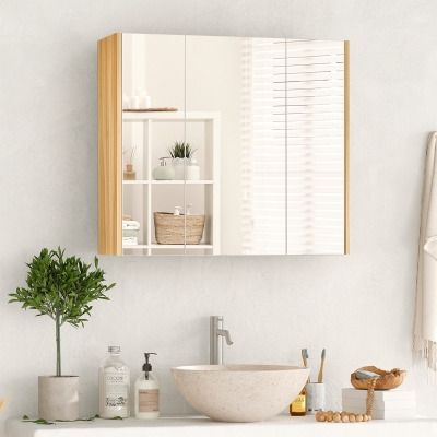 kleankin Wall Mounted Medicine Cabinet with Mirror Wall Mirror Cabinet with 3 Doors and Adjustable Storage Shelves White