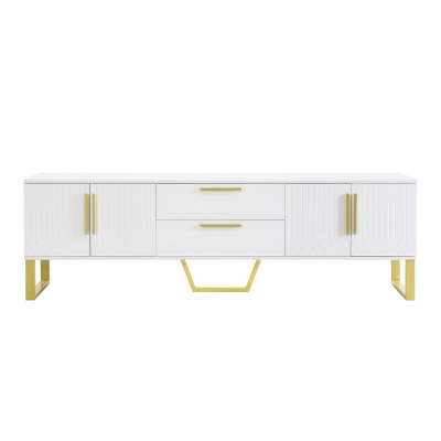 Modern TV Cabinet with Centre Drawers and Internal Shelves, Floor-Standing Console with Cable Management, 67'' L x 15.5'' W x 20.5'' H, White