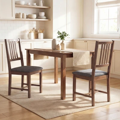 HOMCOM Set of 2 Upholstered Dining Chairs with Rubberwood Legs, Gray