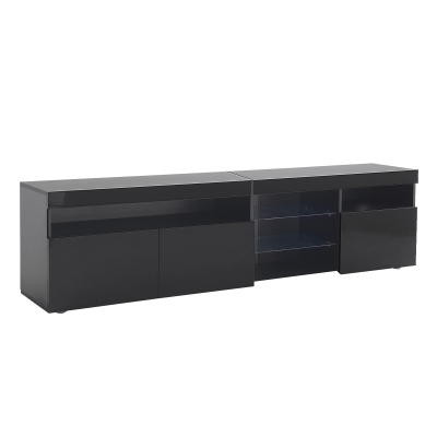 Modern TV Cabinet with LED Strip and Adjustable Colours, Stylish Media Console with Low-Profile Storage, 71'' L x 13.5'' W x 19'' H, Black