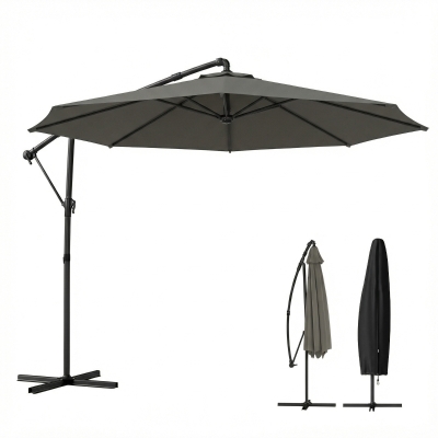 Outsunny 10 ft Offset Patio Umbrella, Cantilever, 360° Rotation, Gray