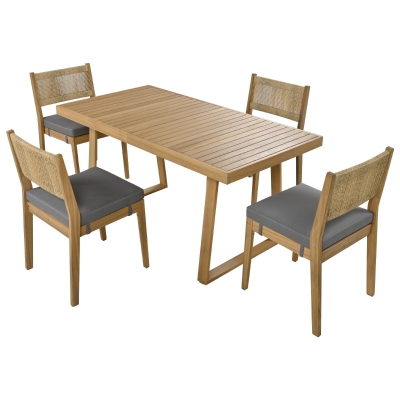Outdoor Dining Set with HDPE Chair Backs and Foam Cushions, Multi-Person Patio Set for Balcony and Garden, 63'' L x 31.5'' W x 32.5'' H, Gray