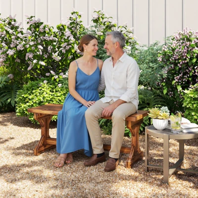 Outsunny Rustic Wooden Backless Garden Bench, X-Shape Base, Carbonized