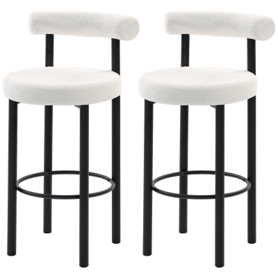 HOMCOM Bar Stools Set of 2, Sherpa Upholstered Barstools with Backrest, Bar Height Stools with Footrest for Kitchen Island