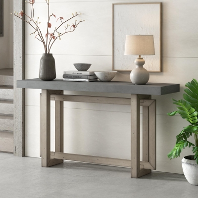 Modern Console Table with Pine Veneer Top and Solid Legs, Versatile Sofa Table for Hallway, Living Room, 59'' L x 15.5'' W x 31.5'' H, Gray