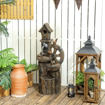 Outsunny 2-in-1 Outdoor Water Fountain with Birdhouse, Outdoor Waterfall, 13.6" L x 11.6" W x 36.2" H Mixed Colour