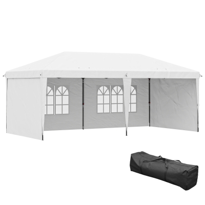 Outsunny 10' x 20' Outdoor Pop Up Canopy Tent Party Tent Instant Shelter W/ Carrying Bag, White