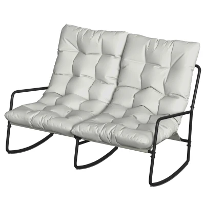 Outsunny 2-Person Outdoor Rocking Chair, Rocking Outdoor Bench with Cushions and Mesh Seat, 528 LBS Capacity, Light Grey