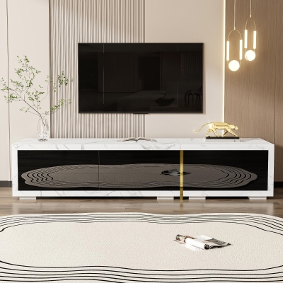 Modern TV Cabinet with Rotatable Design and Generous Storage, Adjustable TV Stand for living spaces, 102.5'' L x 16'' W x 12'' H, Black+White