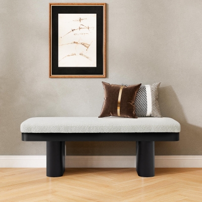 End-of-Bed Bench with Velvet Upholstery and High‑Density Foam Seat, Modern Ottoman with Rubberwood Legs, 47'' L x 17'' W x 17'' H, Black