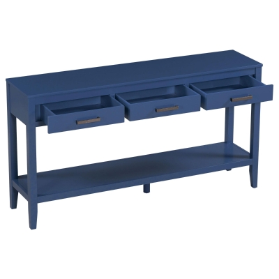 Farmhouse Entryway Table with Wide Top and Open Bottom Shelf, Minimalist Console with Adjustable Feet, 59'' L x 14'' W x 31.5'' H, Navy Blue