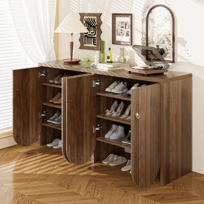 Modern Sideboard with Ample Storage & Adjustable Shelves, Versatile Cabinet for Living & Dining Room, 58'' L x 15.5'' W x 31.5'' H, Natural