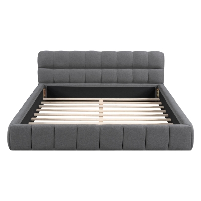 Queen Size Upholstered Bed with Grounded Solid Plywood & MDF Frame, Sturdy Bedboard with Wooden Slats, 87.5'' L x 66.5'' W x 23.5'' H, Gray