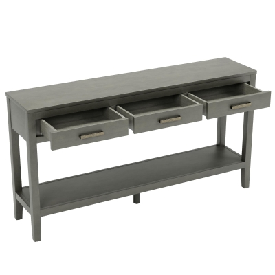 Farmhouse Entryway Table with Wide Top and Open Bottom Shelf, Minimalist Console with Adjustable Feet, 59'' L x 14'' W x 31.5'' H, Gray