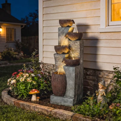 Outsunny 51" Outdoor 5-Tier Water Fountain with LED Lights