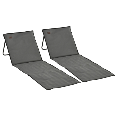 Outsunny Set of 2 Foldable Lounge Chairs with Carry Bag, Adjustable Backrest, Grey