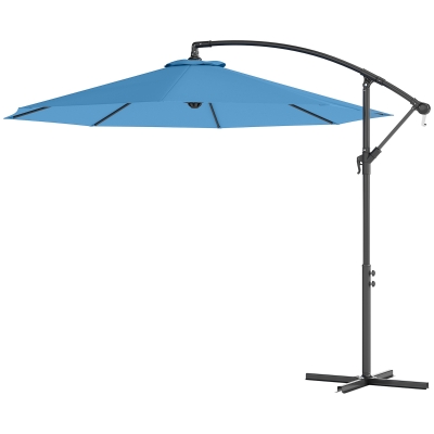 Outsunny 10' Deluxe Patio Umbrella, Outdoor Market Parasol, Banana Hanging Offset Sunshade with Crank, Cross Base, Blue
