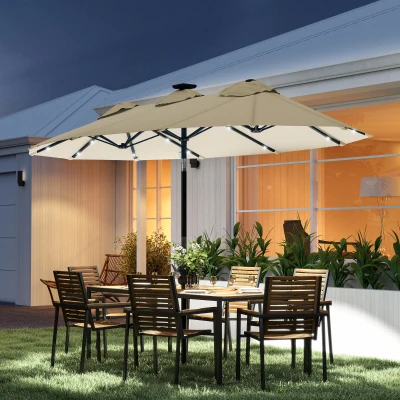 Outsunny 9.7' Double-Sided Patio Umbrella with LED Lights, Cream White