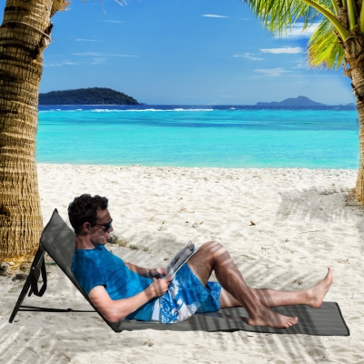 Outsunny Set of 2 Foldable Lounge Chairs with Carry Bag, Adjustable Backrest, Grey