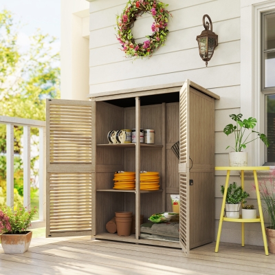 Outsunny 50" x 26" x 66" Wooden Garden Shed, Outdoor Storage Shed with Waterproof Asphalt Roof, Shelves, Natural