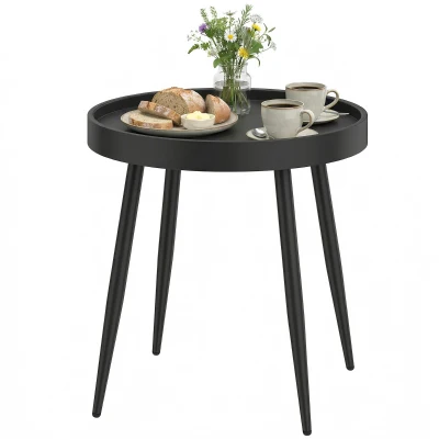 Outsunny 19.5" Round Patio Table, Small Outdoor Patio Coffee Side End Table with Plastic Tray-Style Top, Metal Legs, Black
