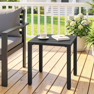 Outsunny Metal Outdoor Side Table, 45.5 cm Square Patio Side Table, Small Accent Table for Garden, Poolside, Black