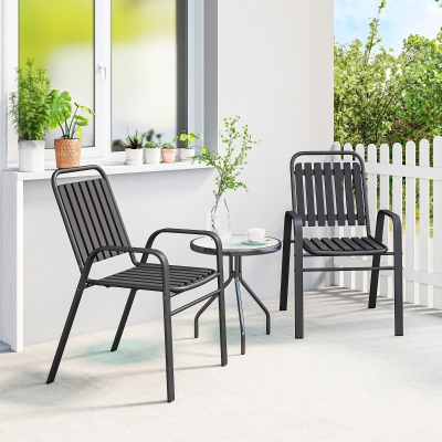 Outsunny Stackable Outdoor Dining Chairs Set of 2, for Patio, Balcony, Deck, Garden, Black