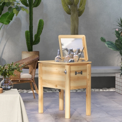 Outsunny 54-Qt Wooden Patio Cooler, Outdoor Cooler Table with Bottle Opener and 3 Handles, Natural