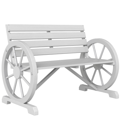 Outsunny 42" Wood Wagon Wheel Bench Garden Loveseat Rustic Seat Relaxing Lounge Chair Outdoor Decorative Seat Park Decor, Grey