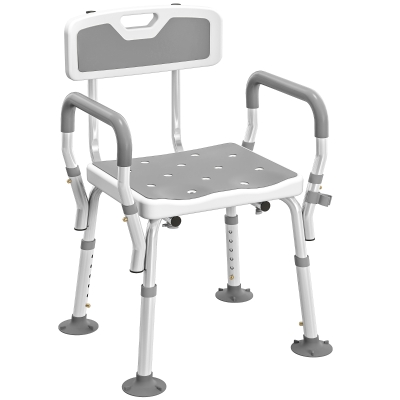 HOMCOM Adjustable Shower Chair with Arms Back and Padded Seat, Light Grey