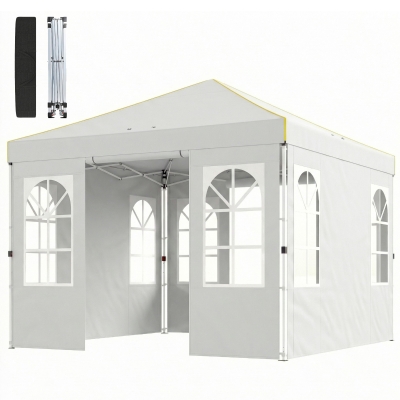 Outsunny 9.6x9.6 ft Pop Up Canopy Tent with Sidewalls, White