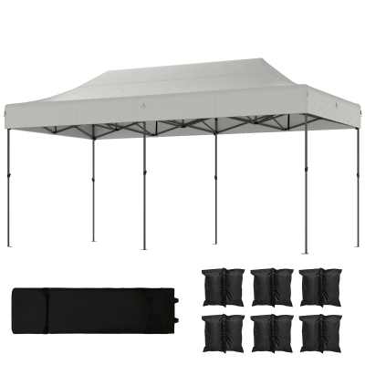 Outsunny 10x20 ft Heavy-Duty Pop-Up Canopy Tent with Bag, White