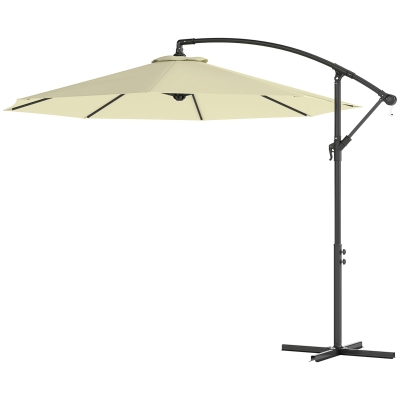 Outsunny 10' Deluxe Patio Umbrella, Outdoor Market Parasol, Banana Hanging Offset Sunshade with Crank, Cross Base, Beige