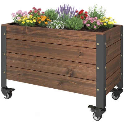 Outsunny Raised Garden Bed with Wheels & Drainage Holes, Outdoor Planter Box with Liner for Patio Balcony