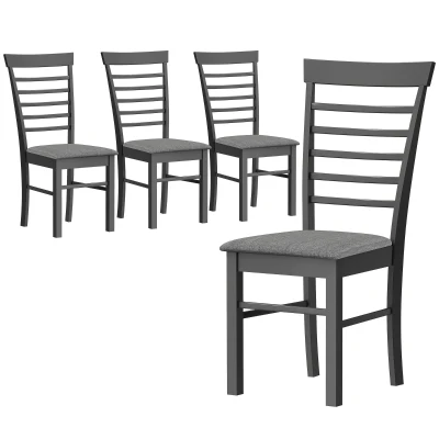 HOMCOM Set of 4 Farmhouse Upholstered Dining Chairs, Black/Gray