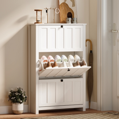 HOMCOM Slim Shoe Cabinet with 3 Flip Drawers, Shoe Storage Cabinet with Adjustable Shelves for Entryway, Holds 18 Pairs, White