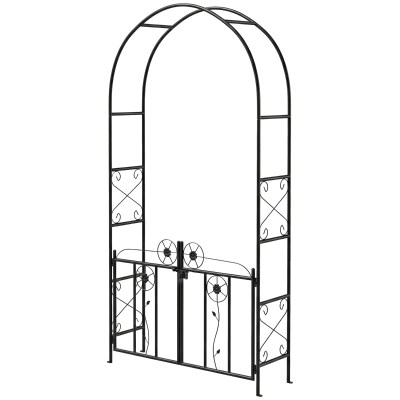 Outsunny 7.4 ft Garden Arch, Outdoor Trellis Arbor with Gate for Climbing Plants, Wedding Arch, Black