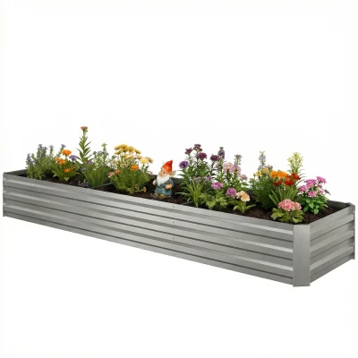 Outsunny 8'x2'x1' Galvanized Raised Bed, Large Elevated Planter Box for Growing Flowers, Herbs and Vegetables, Silver