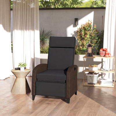 Outsunny Outdoor Recliner Chair with Adjustable Backrest, Cushion, Side Tray, Black