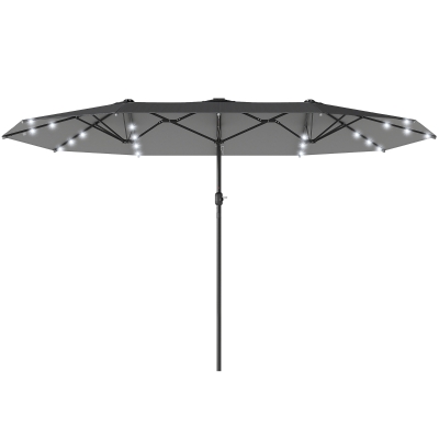 Outsunny 173" Double-Sided Sun Umbrella Garden Parasol Patio Sun Shade Outdoor with LED Solar Light, No Base Included, Dark Gre