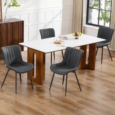 HOMCOM Dining Chairs Set of 4, PU Leather Upholstered Kitchen Chairs with Backrest and Steel Legs, Black