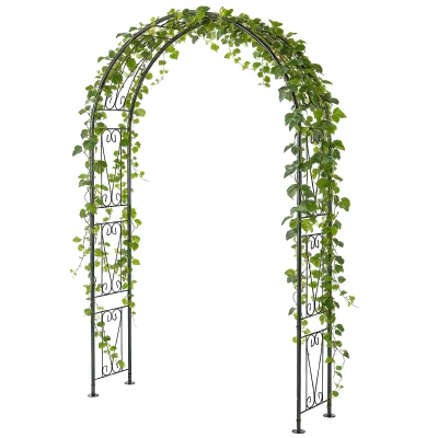 Outsunny 8 ft Garden Arch, Outdoor Trellis Arbor for Climbing Plants, Wedding Arch for Party Outdoor Garden Backyard, Black