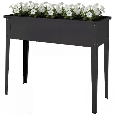 Outsunny Raised Planter with Reinforced Corners, Metal Raised Garden Bed on Legs with Drainage Hole, Black