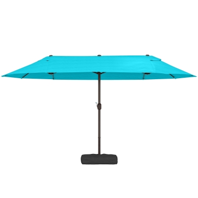 Outsunny 15' Outdoor Patio Umbrella with Twin Canopy Sunshade Steel Table Umbrella w/ Lift Crank, Cross base, Sandbag, Light Blue