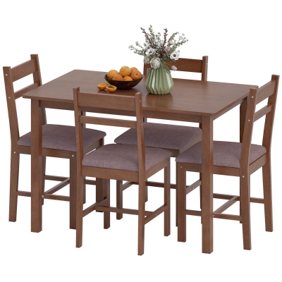 HOMCOM 5-Piece Solid Wood Dining Table Set with Upholstered Chairs, Light Brown