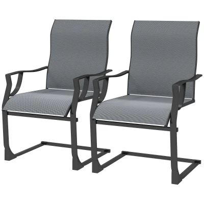 Outsunny C Spring Motion Patio Chairs Set of 2 with Curved High Backrest, Armrest, All Weather Breathable Fabric, Metal Frame