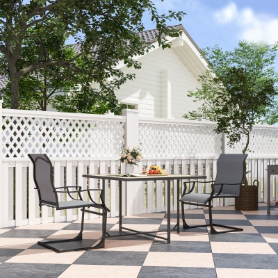 Outsunny C Spring Motion Patio Chairs Set of 2 with Curved High Backrest, Armrest, All Weather Breathable Fabric, Metal Frame