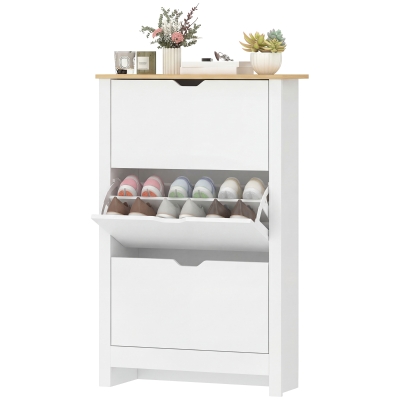 HOMCOM Shoe Storage Cabinet with 3 Flip Drawers and Adjustable Shelves for 9-18 Pairs of Shoes, White